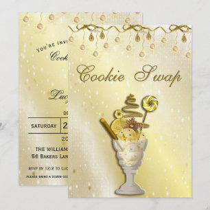 Schöne Gold Cookie Swap Weihnachtsfeier Einladung