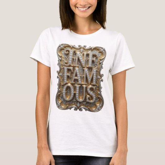 Schöne Gold-INFAMOUS-3D-Textkunst T-Shirt (Vorderseite)