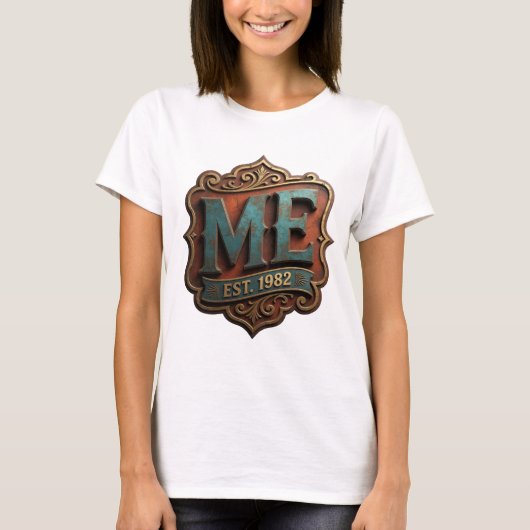 Schöne Gold ME EST 1982 3D-Textkunst T-Shirt (Vorderseite)