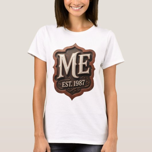 Schöne Gold ME EST 1987 Text Design T-Shirt (Vorderseite)