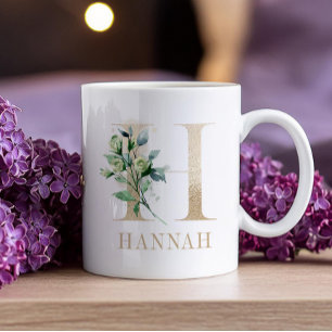 Schöne Gold Monogramm H mit Blumenakzent Kaffeetasse