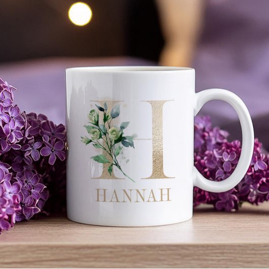 Schöne Gold Monogramm H mit Blumenakzent Kaffeetasse