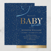 Schöne Gold Navy Blue Boy Baby Sprinkle Dusche Einladung (Vorne/Hinten)