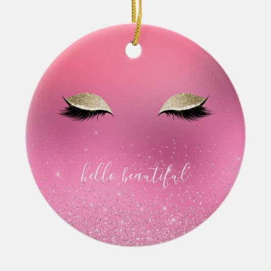 Schöne Gold Pink Glitzy Eyes Keramik Ornament (Vorne)