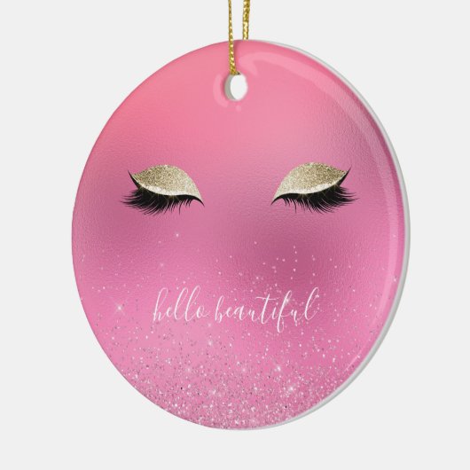 Schöne Gold Pink Glitzy Eyes Keramik Ornament (Links)