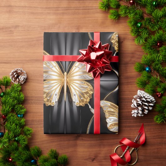 Schöne Gold- und Silberschmetterlinge Geschenkpapier (Feiertagsgeschenk)