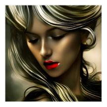 Schöne Goldblondinnen mit roten Lippen Silber