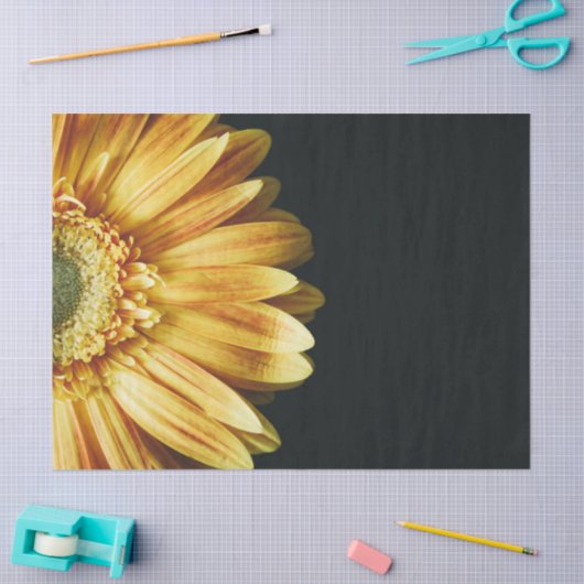 Schöne Goldblume im schwarzen Hintergrund Seidenpapier (Basteln)