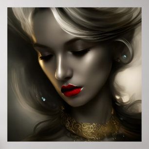 Schöne goldbraune blonde Frauen mit roten Lippen 3 Poster