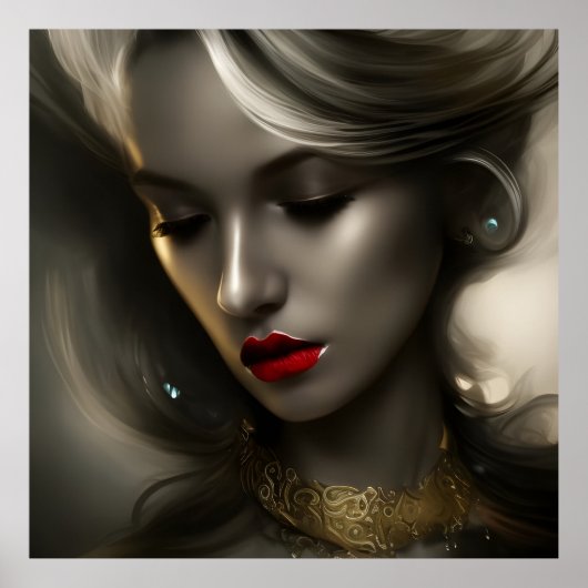 Schöne Goldbronze Blondinnen mit roten Lippen 3 Poster (Vorne)