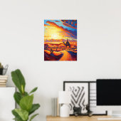 Schöne Golden Hour Wüste Sunset & Camels Poster (Heimbüro)