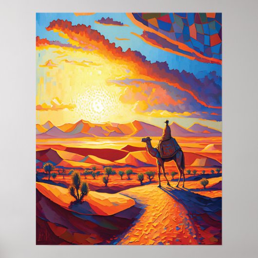 Schöne Golden Hour Wüste Sunset & Camels Poster (Vorne)