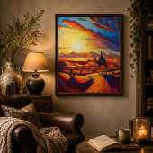 Schöne Golden Hour Wüste Sunset & Camels Poster