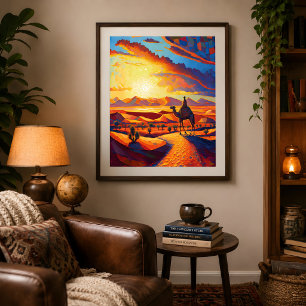 Schöne Golden Hour Wüste Sunset & Camels Poster