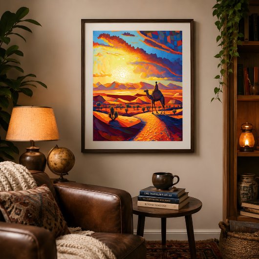 Schöne Golden Hour Wüste Sunset & Camels Poster