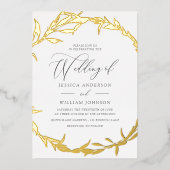 Schöne Golden Leaf Wreath Folieneinladung (Vorderseite)