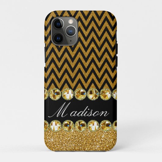 Schöne Golden Zickzack Glitzer Jewels Elegant Case-Mate iPhone Hülle (Rückseite)