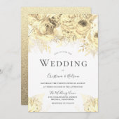 Schöne Goldene Blume Elegante Hochzeit Einladung (Vorne/Hinten)