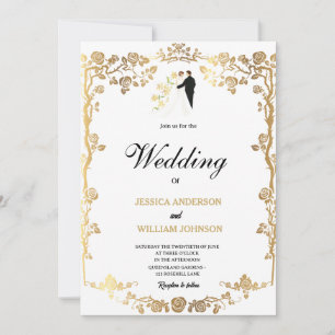 Schöne goldene Blumen schmücken Hochzeit  Einladung