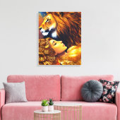 Schöne goldene Löwe und gemauerte Canvas Leinwanddruck (Insitu (Wohnzimmer))