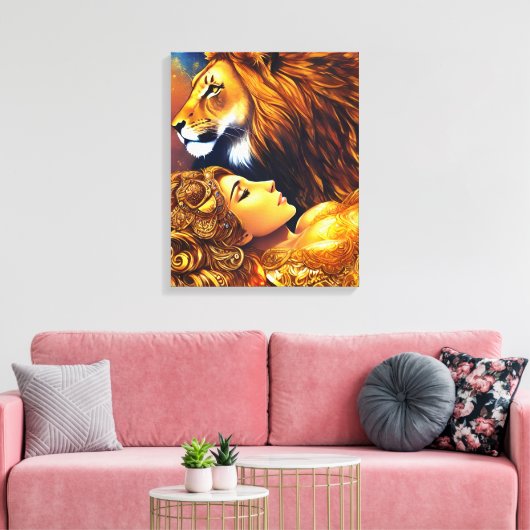 Schöne goldene Löwe und gemauerte Canvas Leinwanddruck (Insitu (Wohnzimmer))