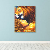 Schöne goldene Löwe und gemauerte Canvas Leinwanddruck (Insitu (Holzboden))