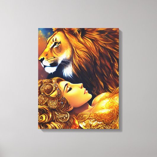 Schöne goldene Löwe und gemauerte Canvas Leinwanddruck (Vorderseite)