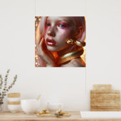 Schöne goldene Schlange mit Mädchen Poster (Küche)