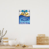 Schöne goldene Weihnachtsglocken mit Blauer Kuh Poster (Küche)
