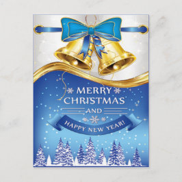 Schöne goldene Weihnachtsglocken mit Blue Bow Feiertagspostkarte