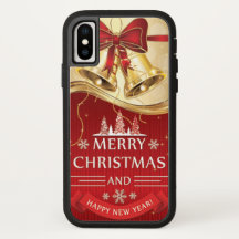 Schöne goldene Weihnachtsglocken mit Red Bow