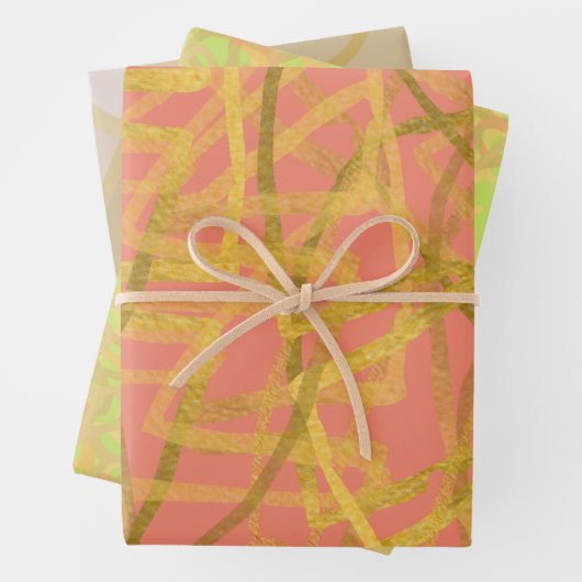 Schöne goldfarbene grüne Blüte Geschenkpapier Set (Beispiel)