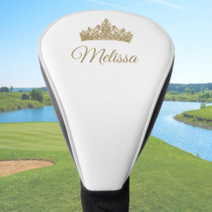 Schöne Goldkrone mit individuellem Namen Golf Headcover