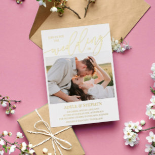 Schöne Goldschrift-Fotos Doppel Hochzeit Folieneinladung