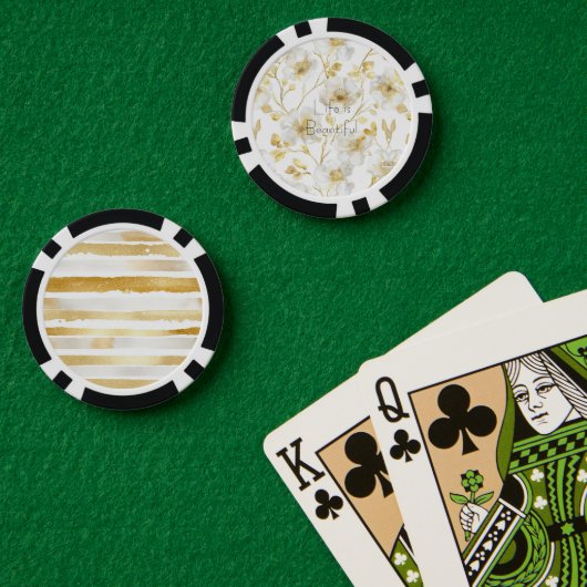 Schöne Goldweiße Blumen Pokerchips (Pokertisch (doppelt))