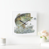 Schöne Gone Fischen Largemouth Bass Wall Clock Quadratische Wanduhr (Zuhause)