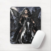 Schöne gotische Fee auf schwarzem Pferd Mousepad (Mit Mouse)