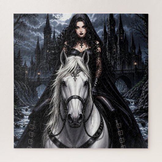 Schöne gotische Frau auf weißem Pferd Puzzle (Vertikal)