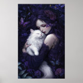 Schöne Gotische Frau und ihre weiße Katze Poster (Vorne)