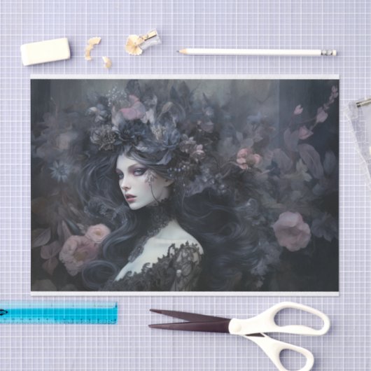 Schöne gotische Königin mit Blume Decoupage Seidenpapier (Handwerk)