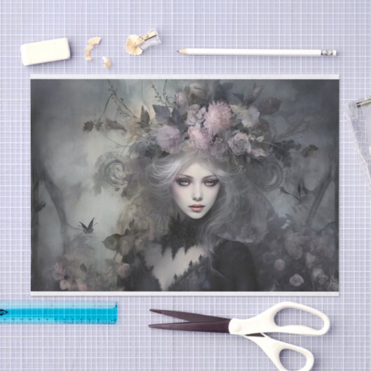 Schöne gotische Königin mit Blume Decoupage Seidenpapier (Handwerk)