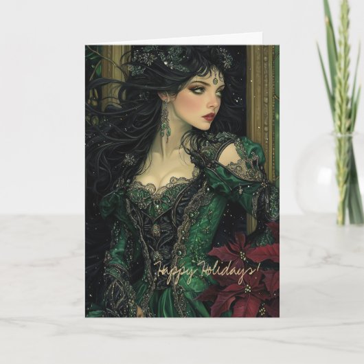 Schöne gotische Lady in Smaragdgrüner Garnkarte Karte (Vorderseite)