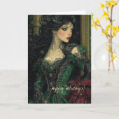 Schöne gotische Lady in Smaragdgrüner Garnkarte Karte (Gelbe Blume)