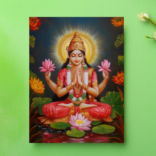 Schöne Göttin Lakshmi Traditionelle Blumenkunst Postkarte