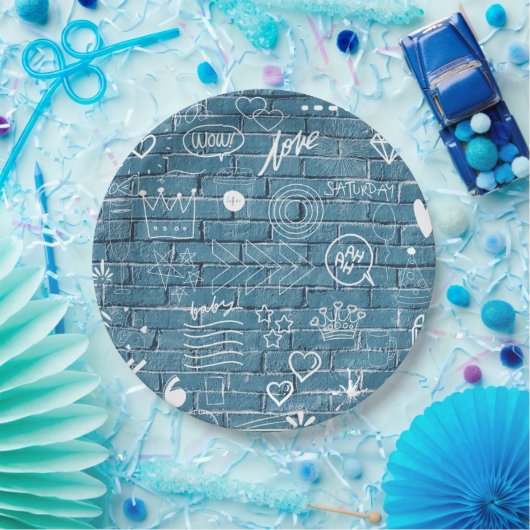 Schöne Graffiti Art on Wall Green Calligraphy Pappteller (Party)