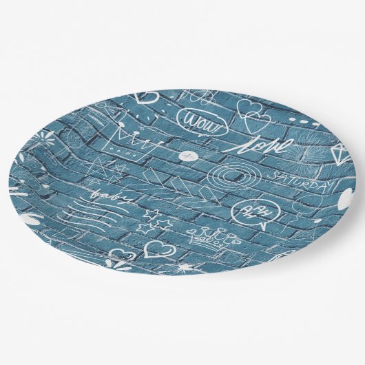 Schöne Graffiti Art on Wall Green Calligraphy Pappteller (Schrägansicht)