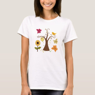 schöne grafische gelbe Herbstbäume, Blätter, Vogel T-Shirt