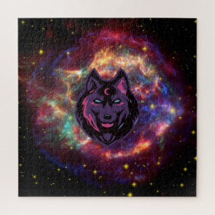 Schöne grafische Wolfskunst, Galaxie Hintergrund Puzzle
