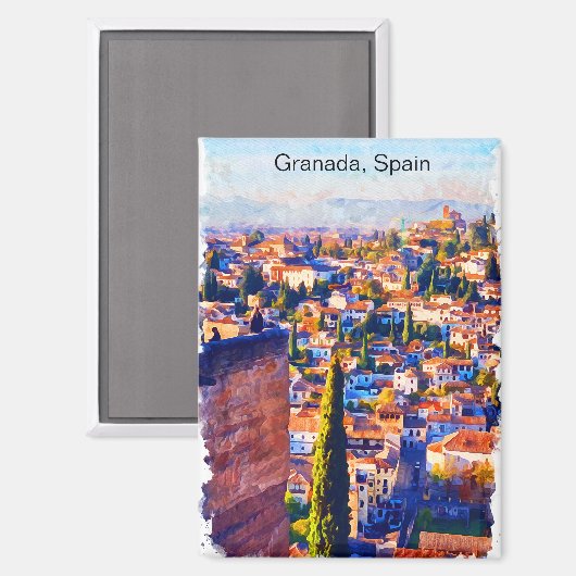 Schöne Granada Spanien Watercolor Ansicht Magnet (Vorderseite/Rückseite)