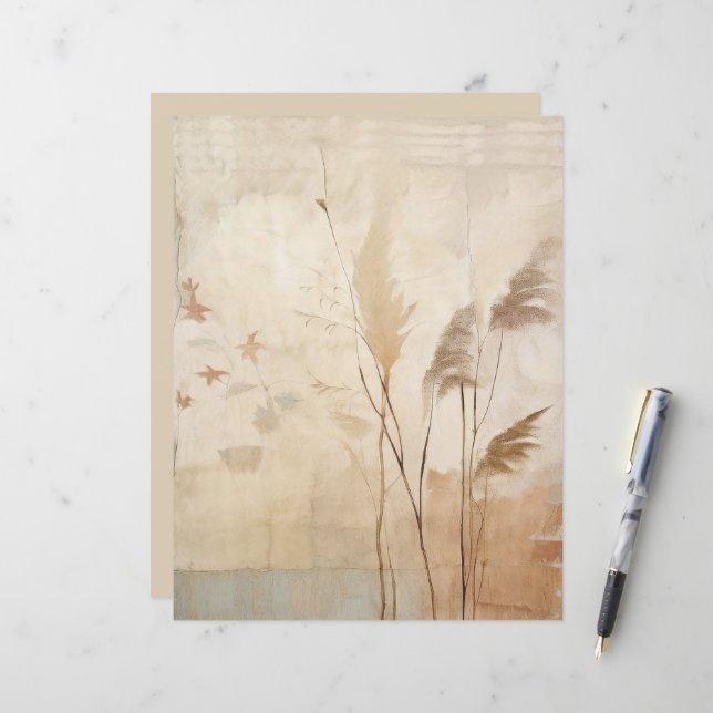 Schöne Gras- und Blätter-Boho-Schreibpapier (Vorderseite/Rückseite Beispiel)
